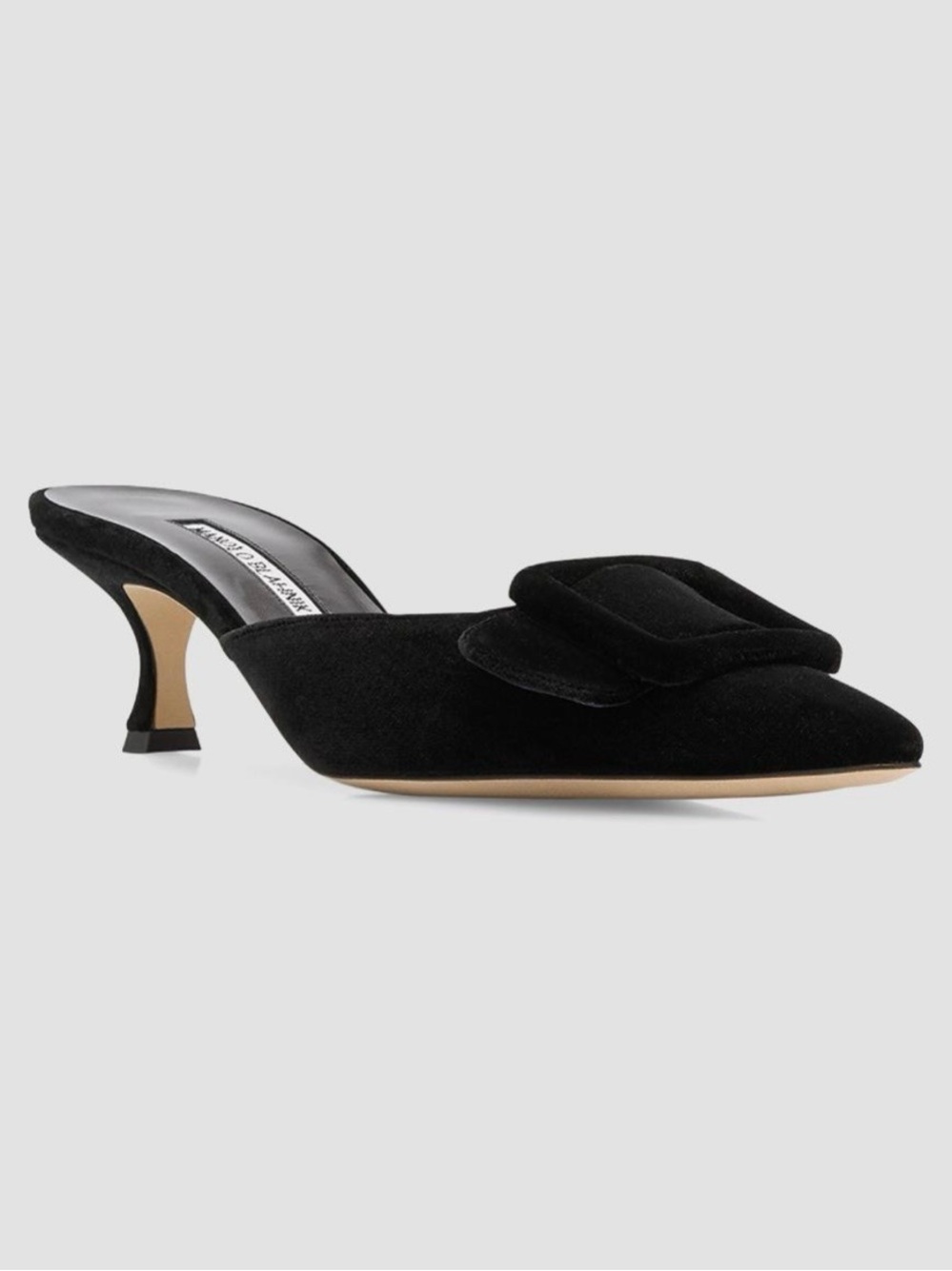 Manolo Blahnik Black Suede Pointed Mule with Decorative Strap